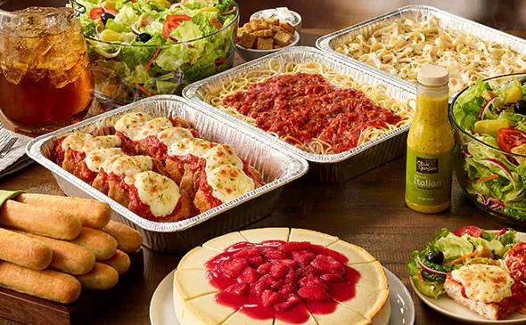 Lasagna combination platter serves 8 to 14 people layered with pasta, cheese, and marinara sauce