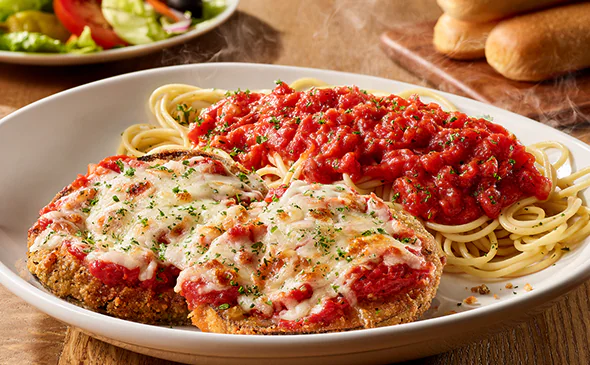 Vegetarian Eggplant Parmigiana baked with marinara sauce and melted mozzarella cheese