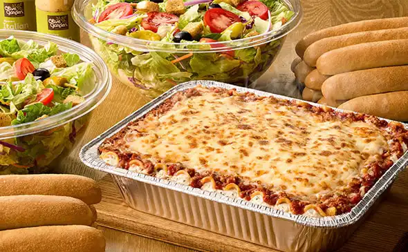 Olive Garden lasagna catering half pan bundle with salad and breadsticks