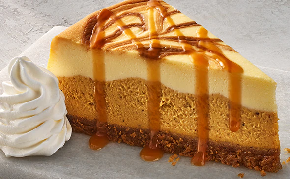 Limited time vegetarian pumpkin cookie butter cheesecake dessert topped with whipped cream