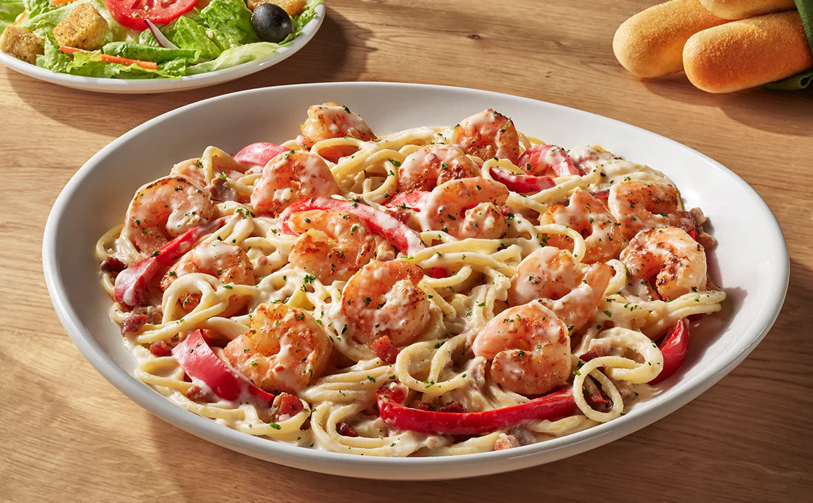 Creamy Shrimp Carbonara pasta recipe with bacon and parmesan sauce