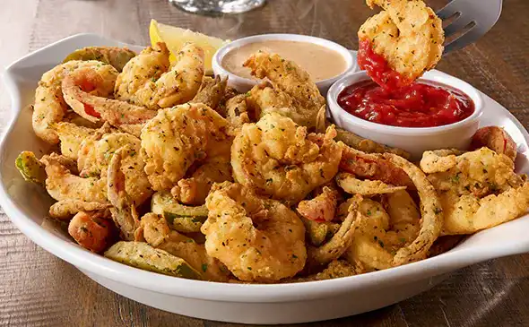 Crispy Shrimp Fritto Misto served with marinara and lemon wedges