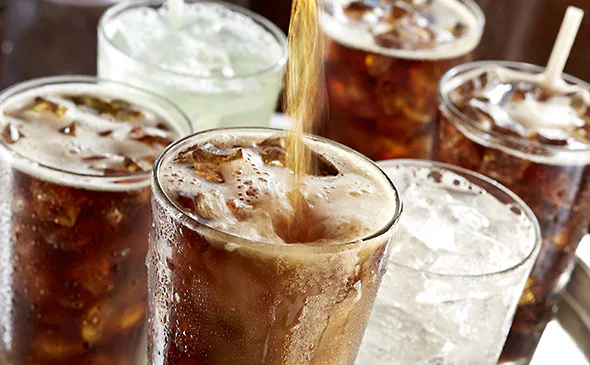 To go fountain drinks served cold in takeaway cups with ice