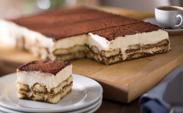 Classic tiramisu dessert layered with coffee-soaked ladyfingers and mascarpone cream