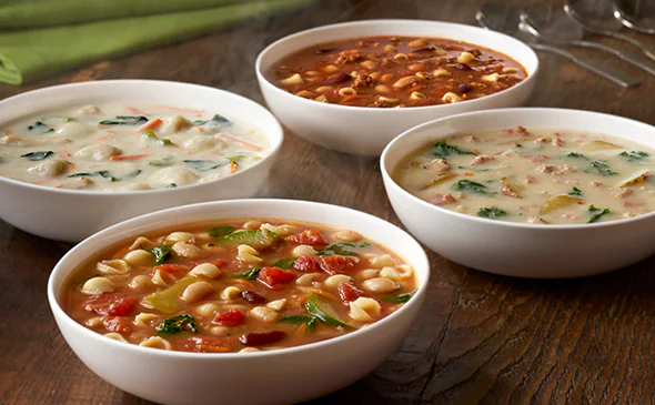 Delicious homemade soups served hot with fresh herbs